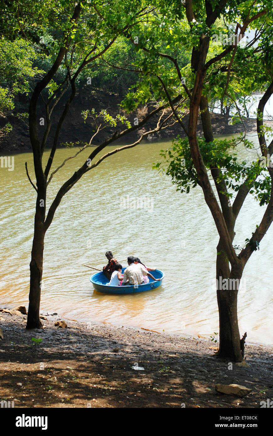 Boating ; Baralikkadu eco tourist spot situated Karamadai Pilloor dam ; Athikkadavu range Western Ghats Coimbatore ; Tamil Nadu Stock Photo