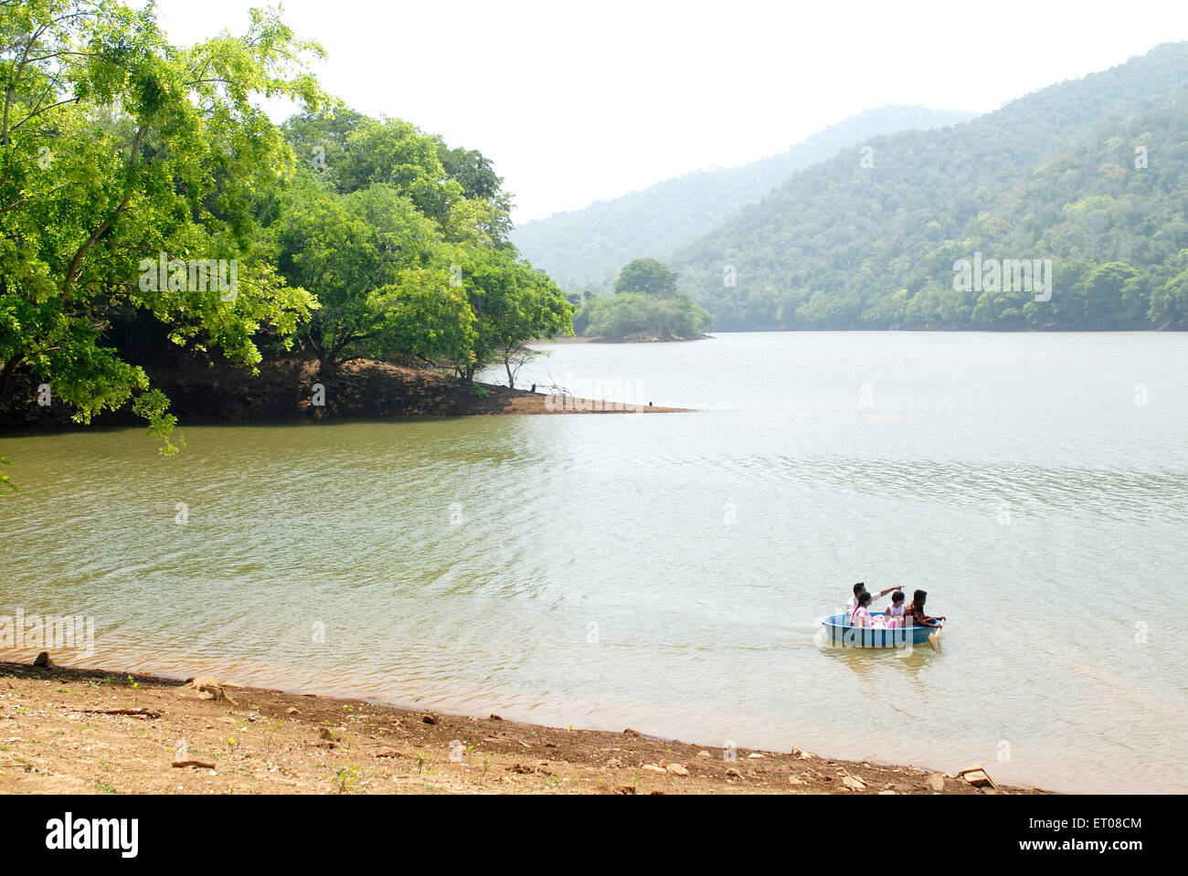 Boating ; Baralikkadu eco tourist spot situated Karamadai Pilloor dam ; Athikkadavu range Western Ghats Coimbatore ; Tamil Nadu Stock Photo