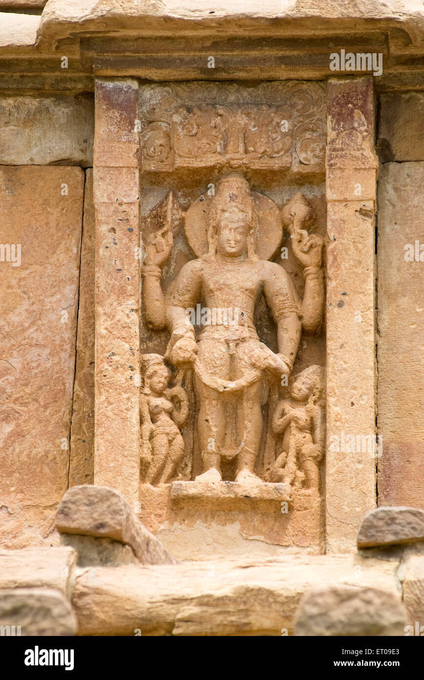 Ladkhan temple statue ; Lad Khan Temple sculpture ; Chalukya Shiva Temple ; Hindu Mandir ; Aihole ; Karnataka ; India ; Asia Stock Photo