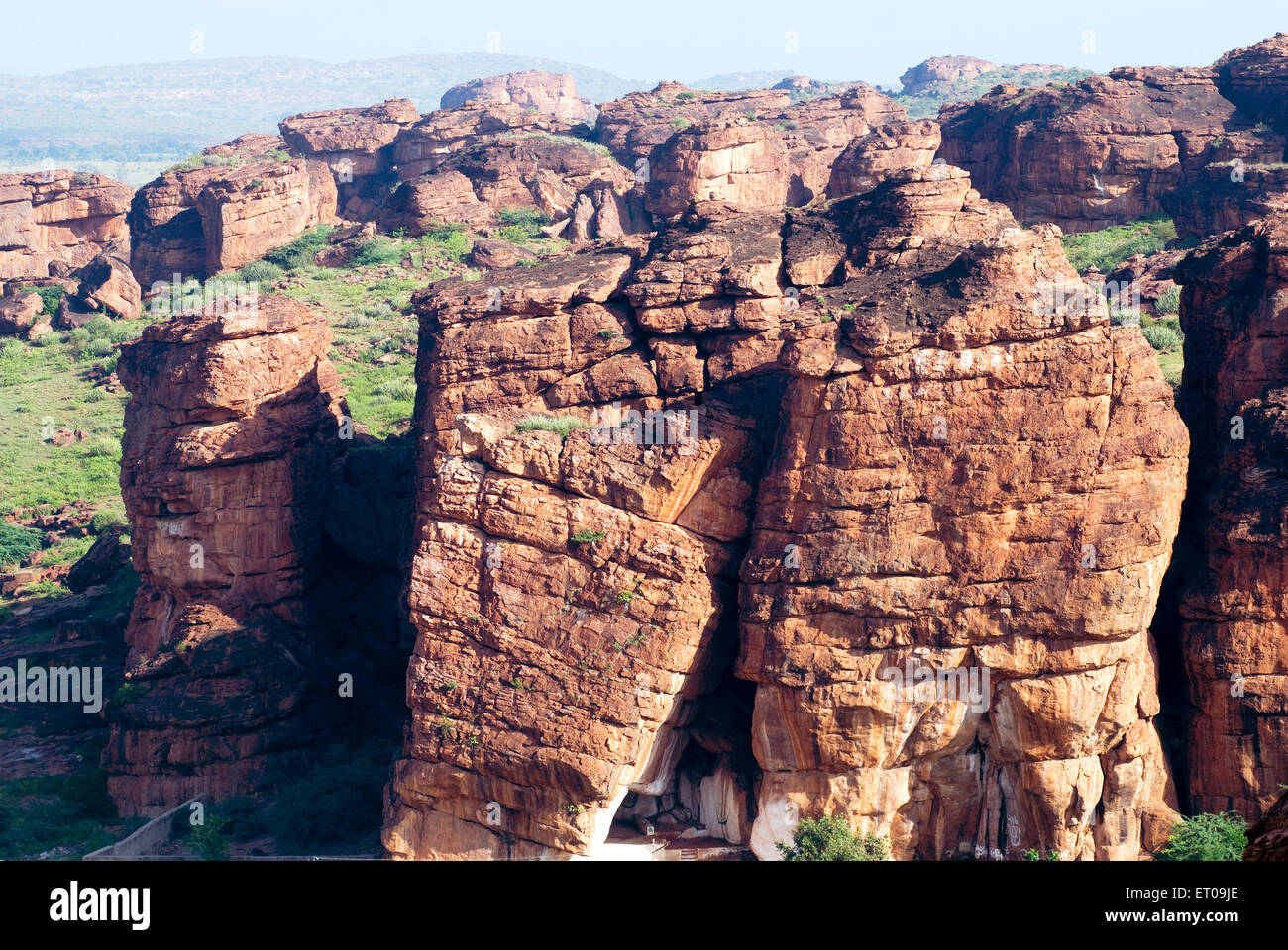 Red sandstone cliff, Badami , Vatapi , Bagalkot , Karnataka , India ...