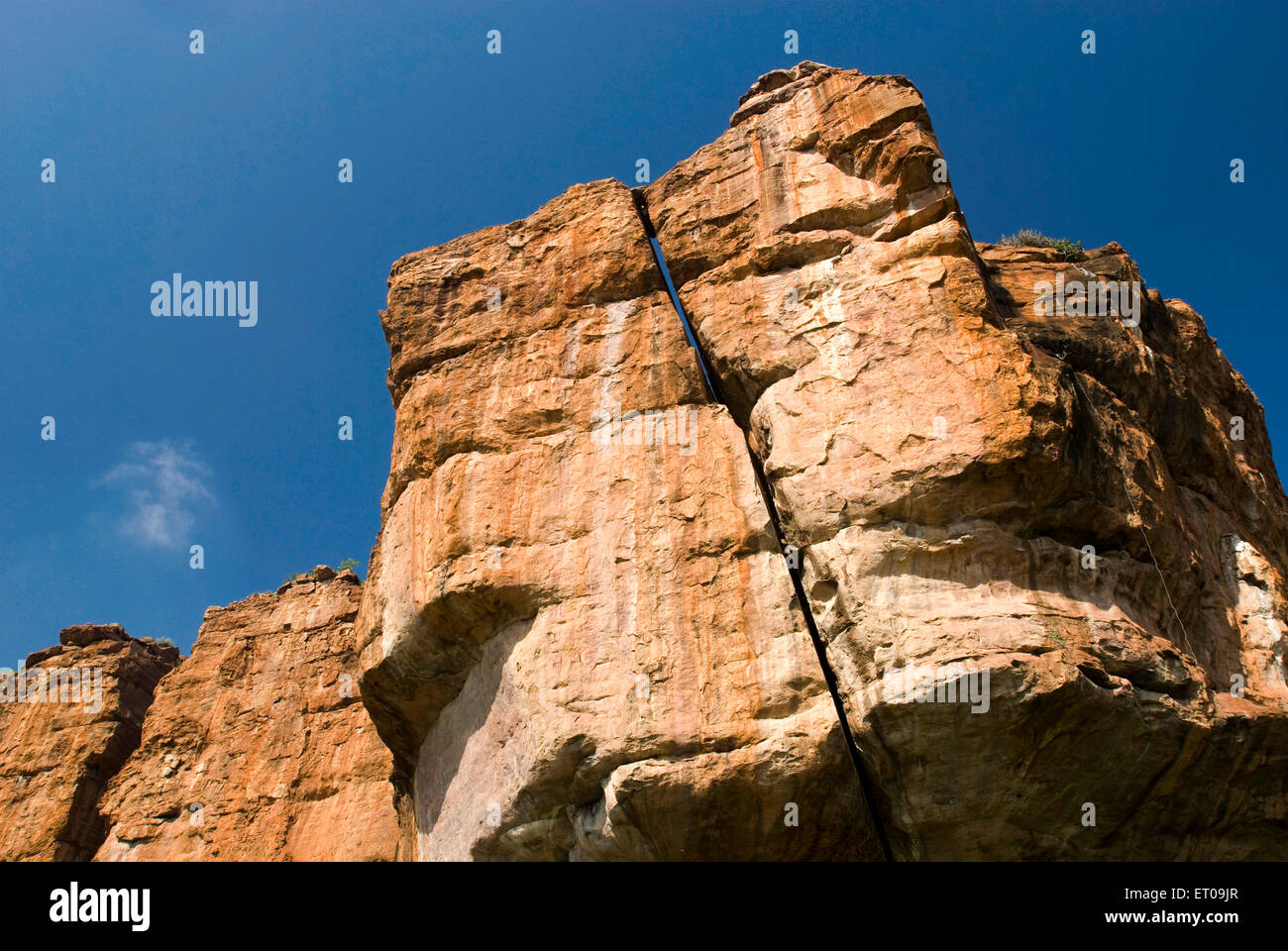 Red sandstone cliff, Badami , Vatapi , Bagalkot , Karnataka , India ...
