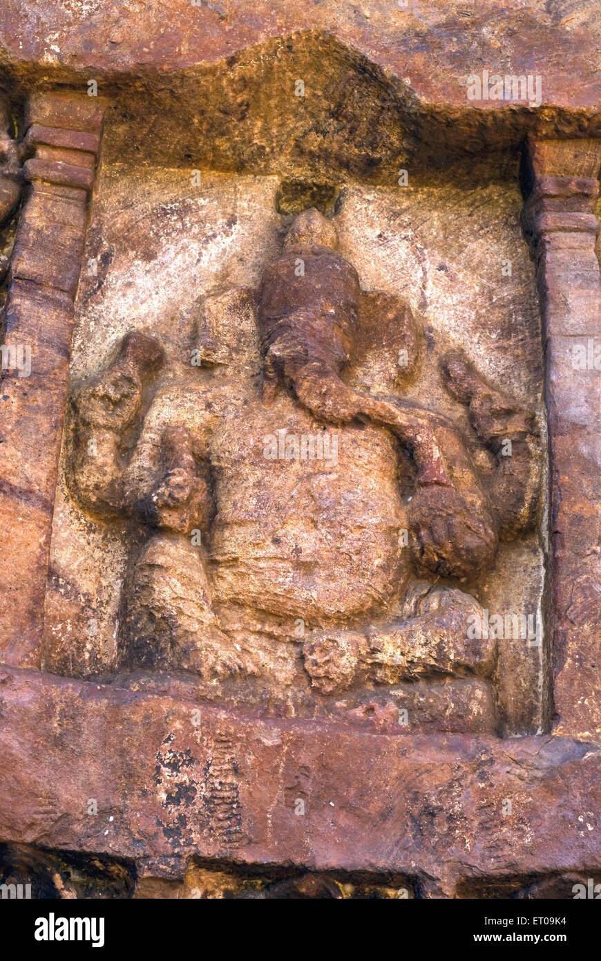 Ganesha Bas relief in cave temple 7th century ; Badami ; Karnataka ; India Stock Photo