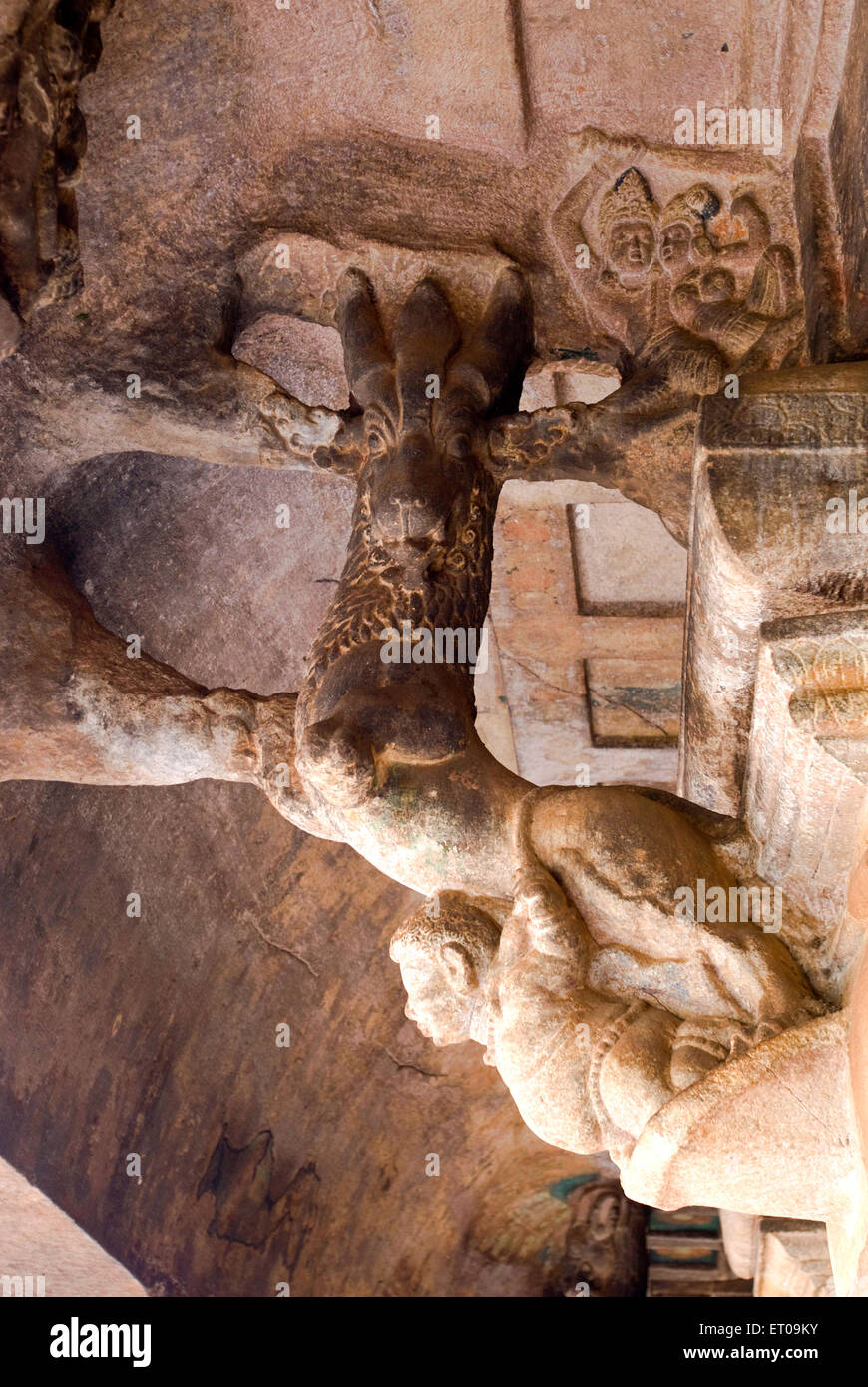 Ceiling view in cave three ; cave temple 6th century 578 AD ; Badami ; Karnataka ; India Stock Photo