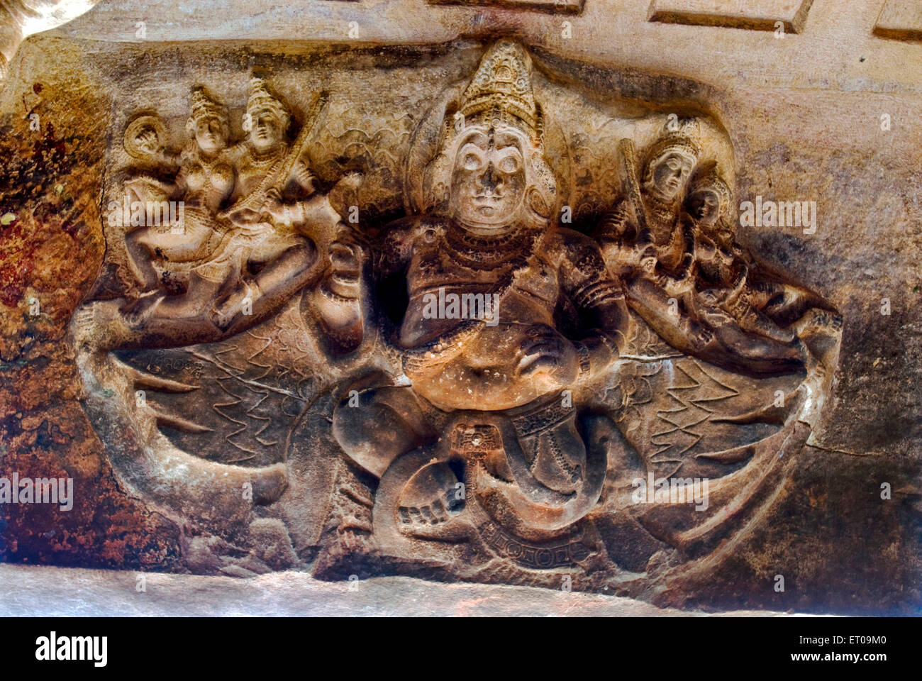Bracket figure in cave three ; cave temple 6th century 578 AD ; Badami ; Karnataka ; India Stock Photo