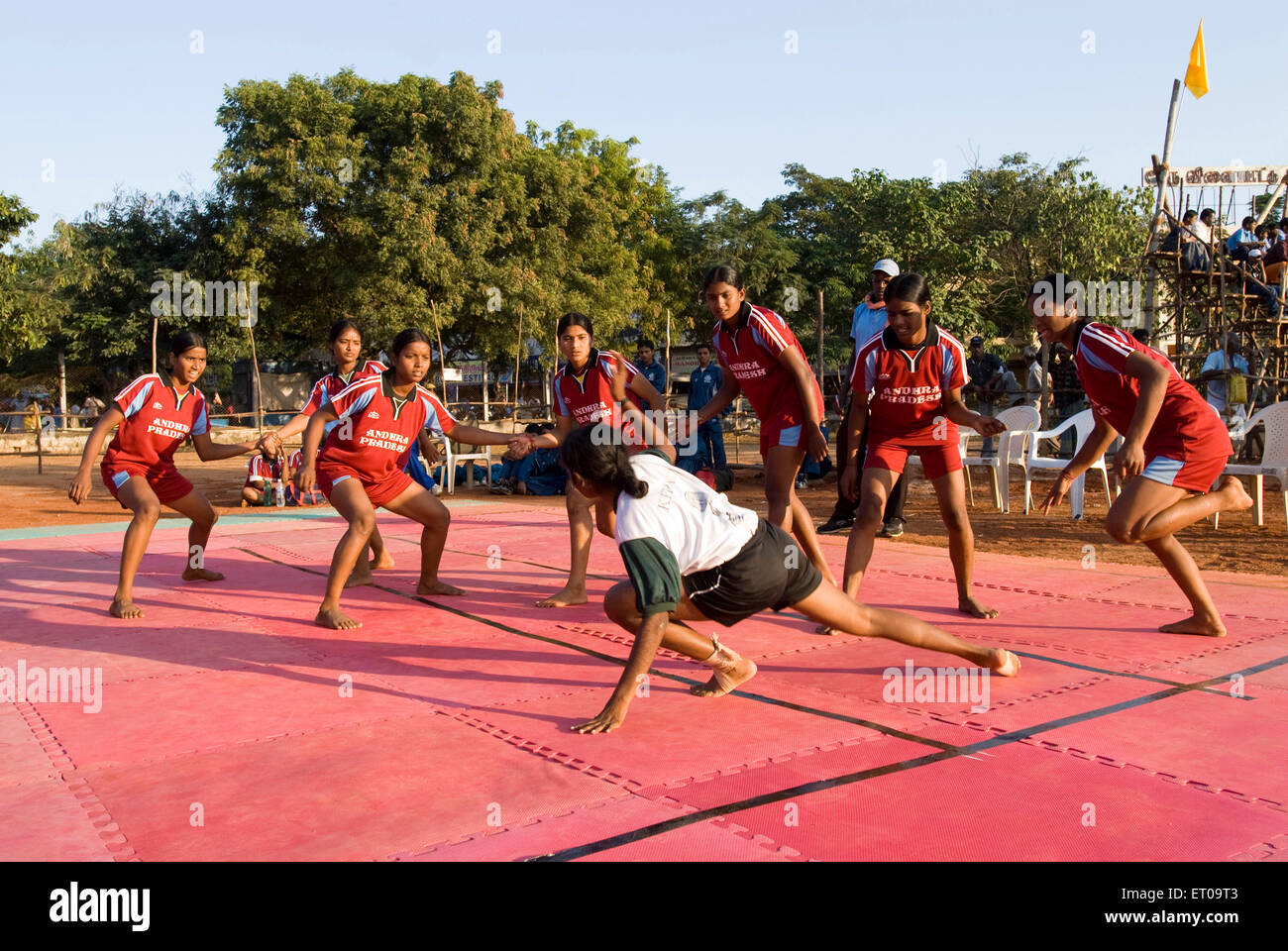 Girls playing Kabaddi game at Coimbatore ; Tamil Nadu ; India Stock Photo