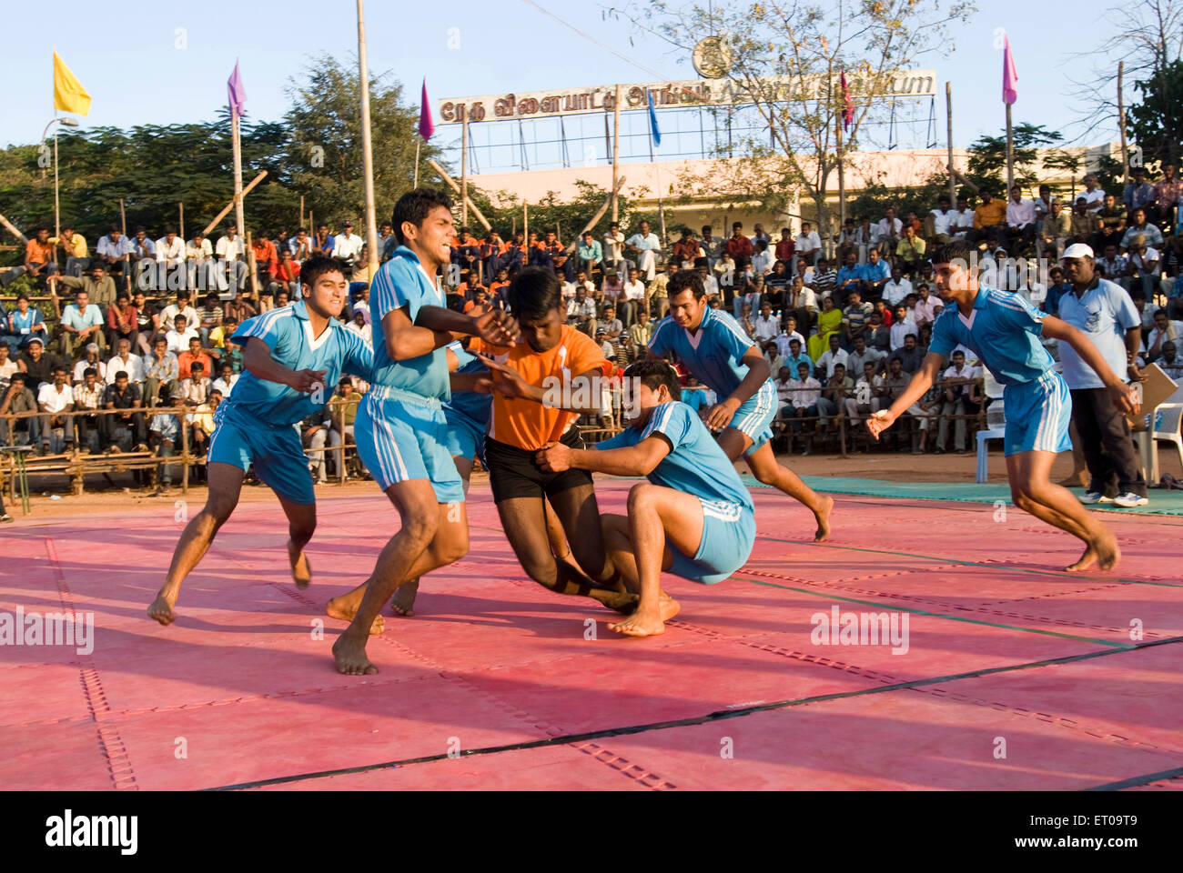 Boys playing Kabaddi game at Coimbatore ; Tamil Nadu ; India Stock Photo