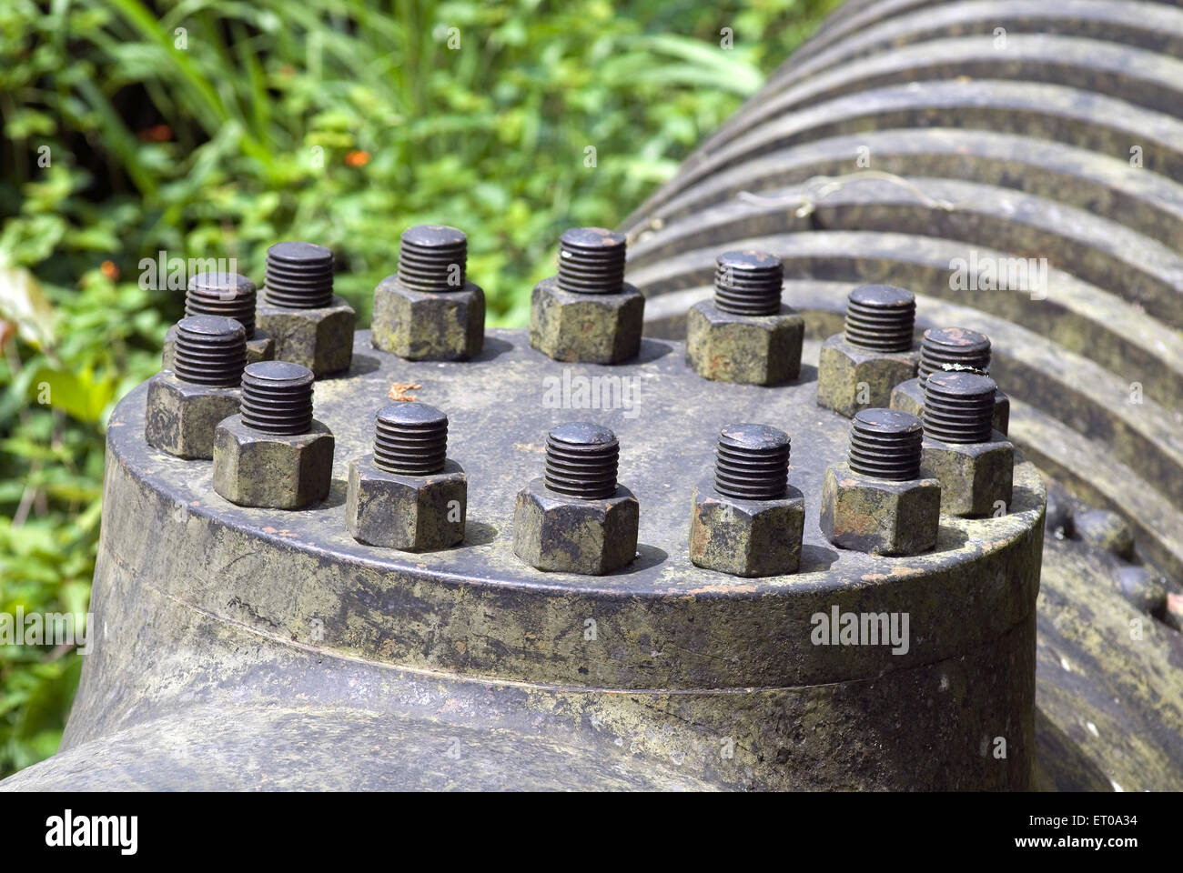 Nut and bolts, penstock pipes conveying water of Pykara River from Glenmorgan, Singara, Gudalur, Nilgiris, Tamil Nadu, India, Asia Stock Photo