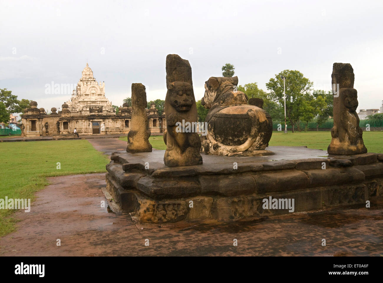 Kailasanatha temple in sandstones Pallava king Narasimhavarman son Mahendra Kanchipuram near Chennai ; Tamil Nadu Stock Photo
