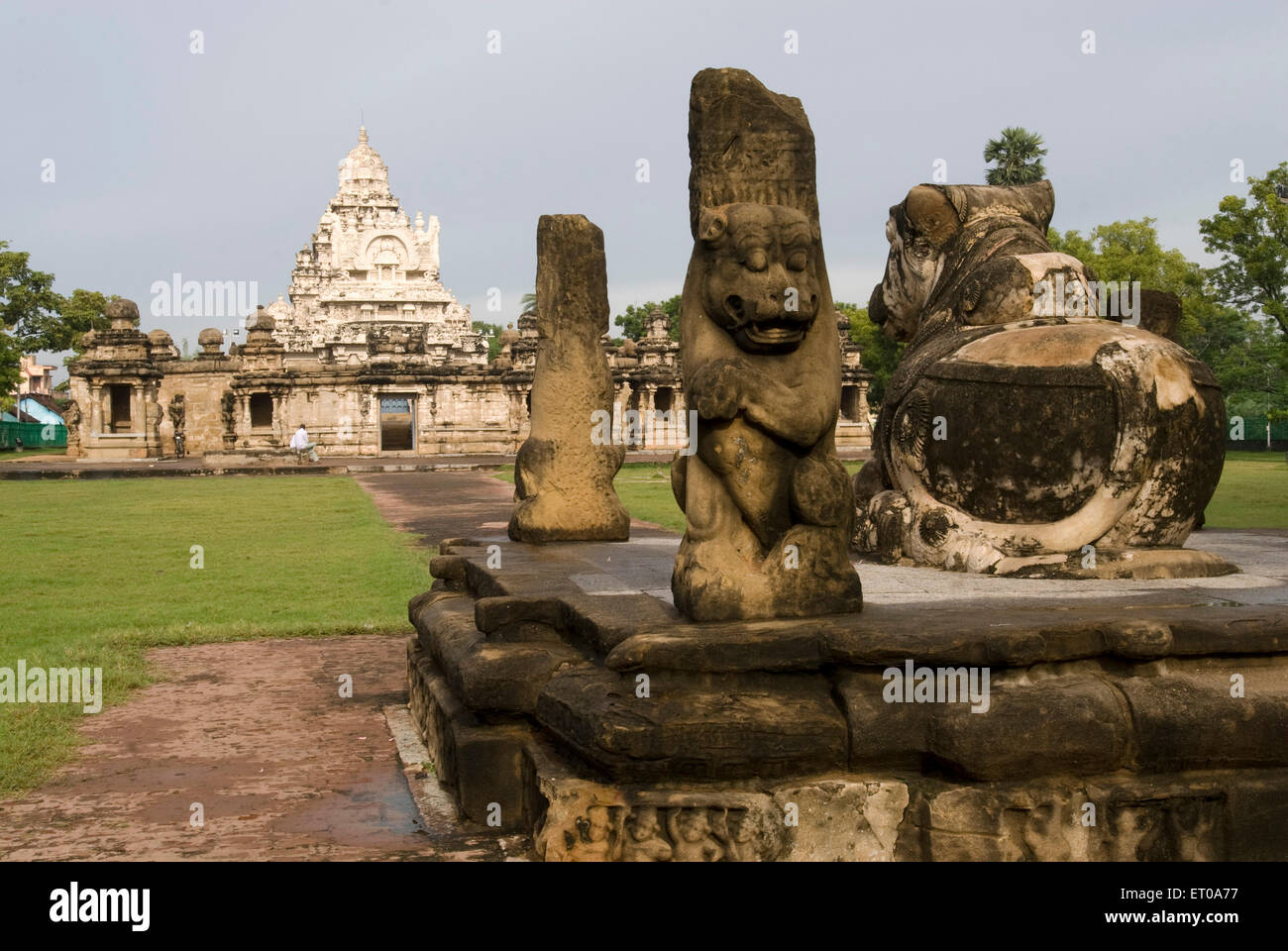 Nandi Kailasanatha temple in sandstones Pallava king Narasimhavarman Mahendra eight century in Kanchipuram ; Tamil Nadu Stock Photo
