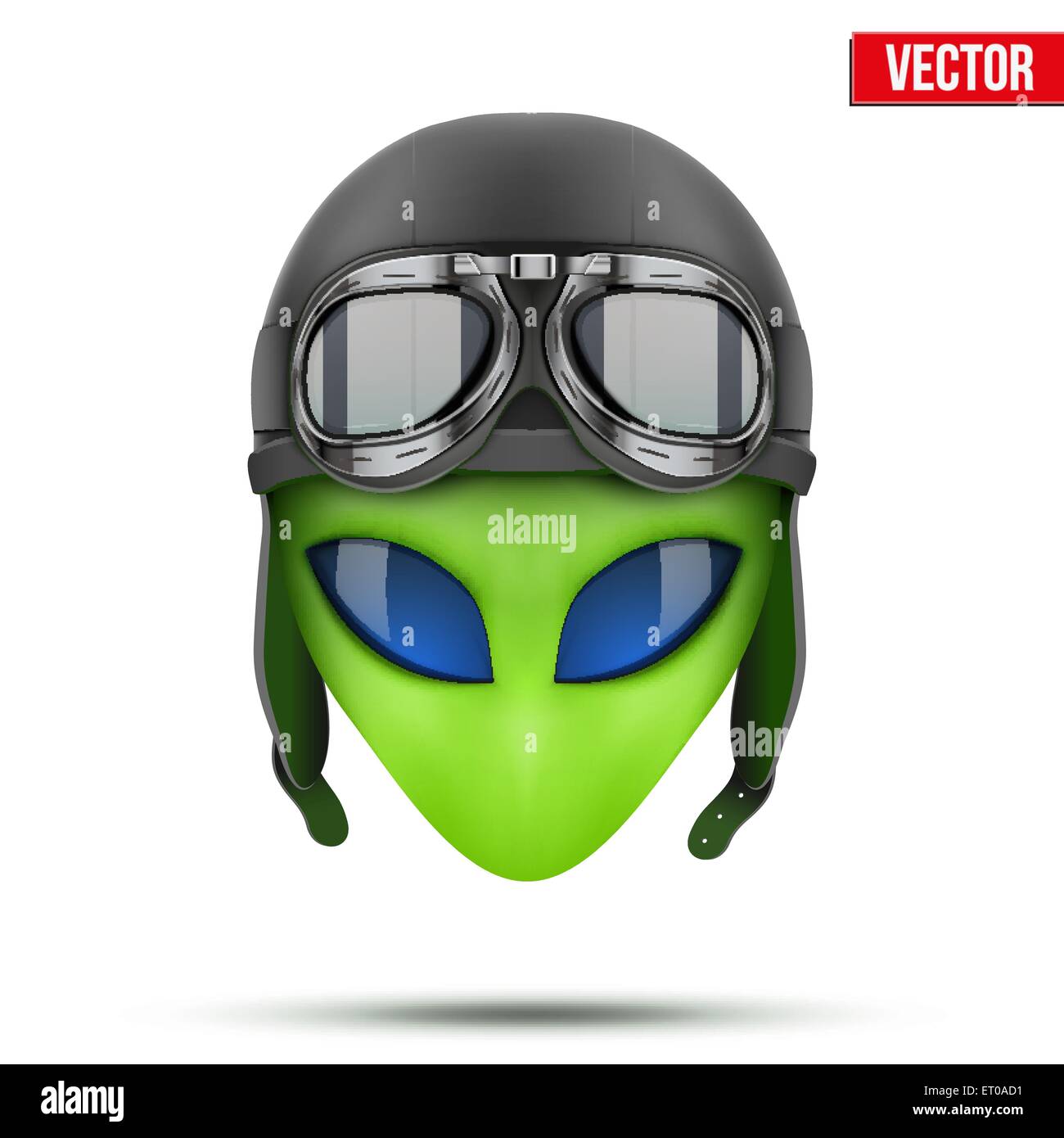 Green Alien head in aviator helmet.. Vector. Stock Vector