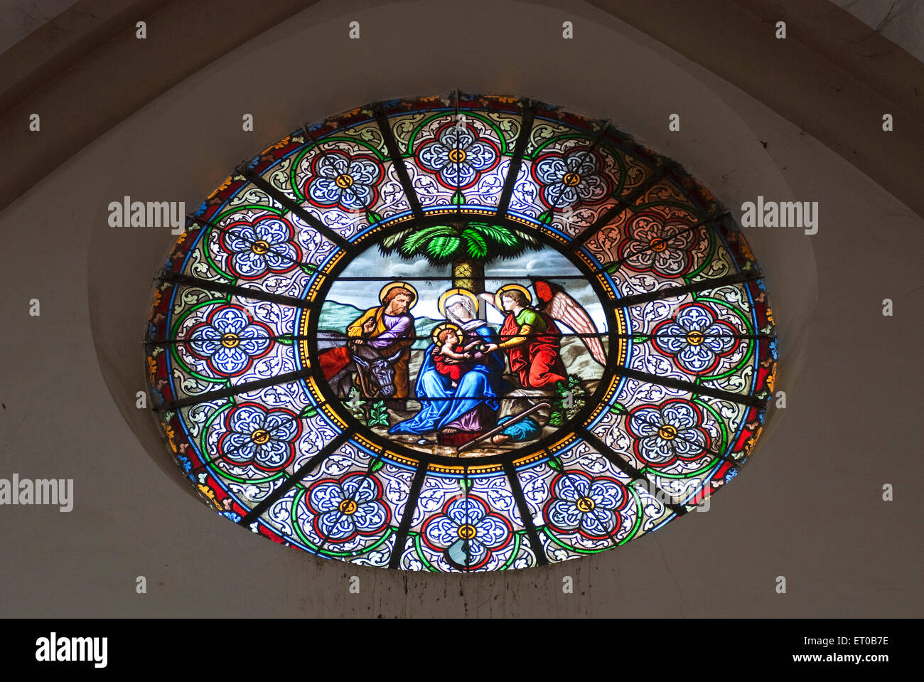 Stained glass windows in St. Mary's basilica in Shivajinagar