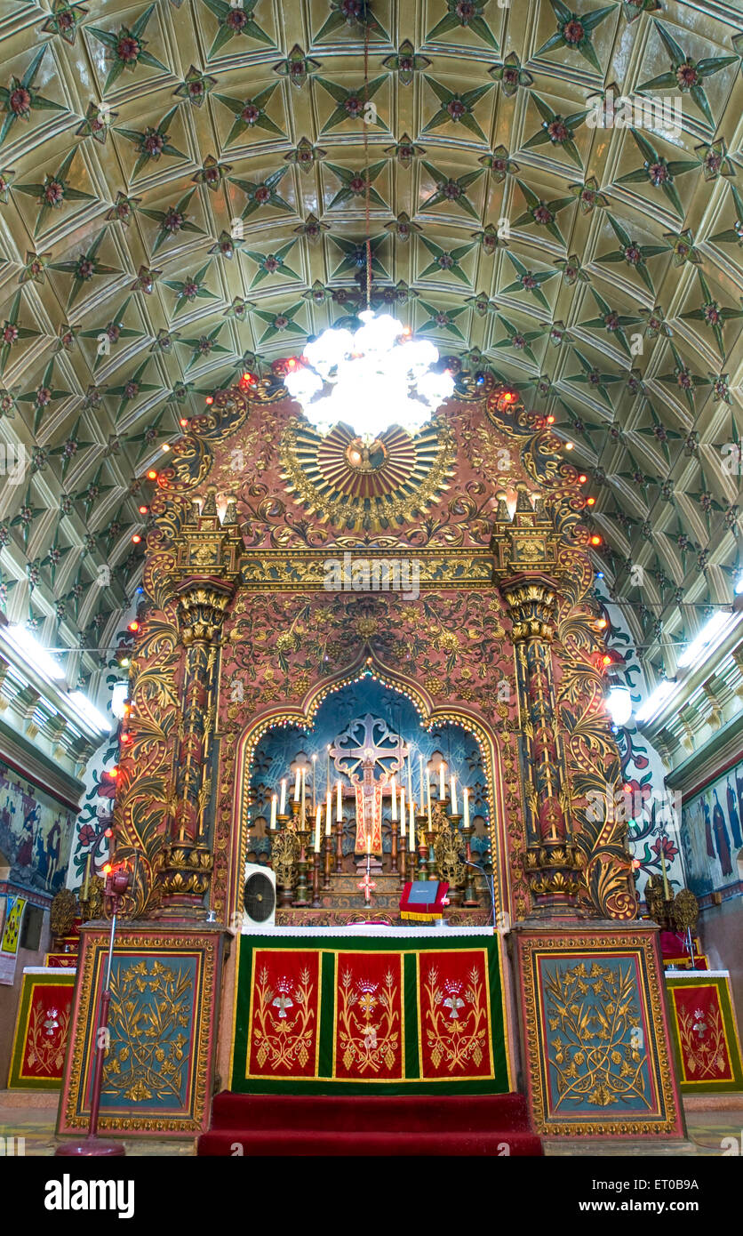 Altar ; St.  Thomas Jacobite Syrian church founded in 1566 A.D. at North Paravur ; Kerala ; India Stock Photo