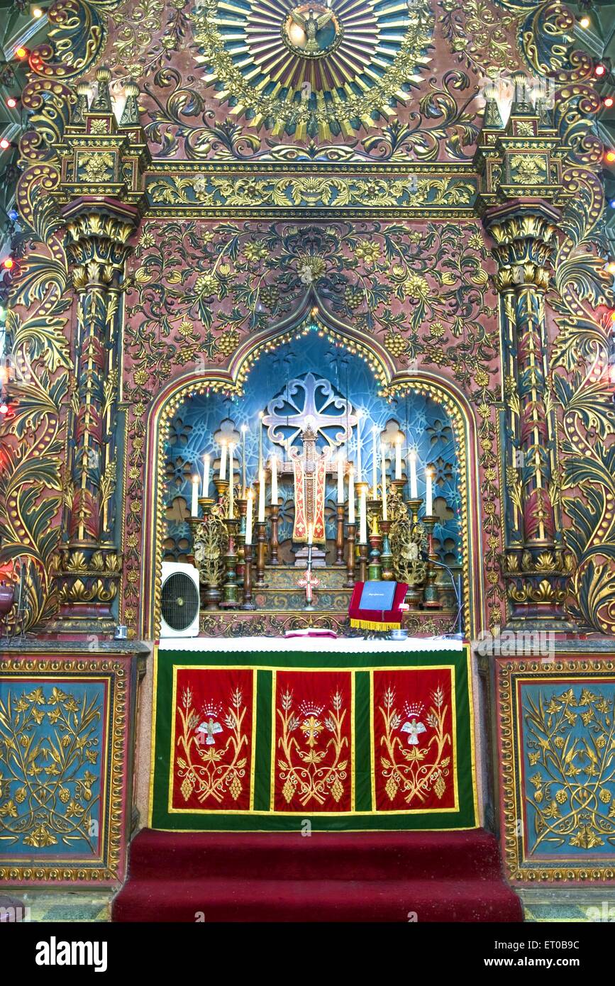 Altar ; St.  Thomas Jacobite Syrian church founded in 1566 A.D. at North Paravur ; Kerala ; India Stock Photo