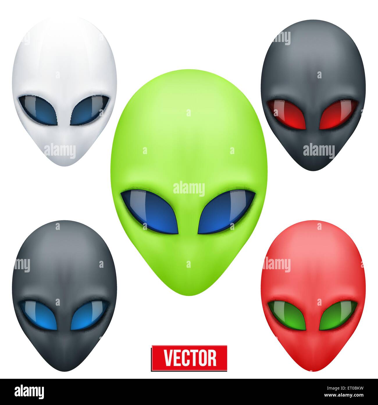 Set of Alien head creature from another world. Vector. Stock Vector