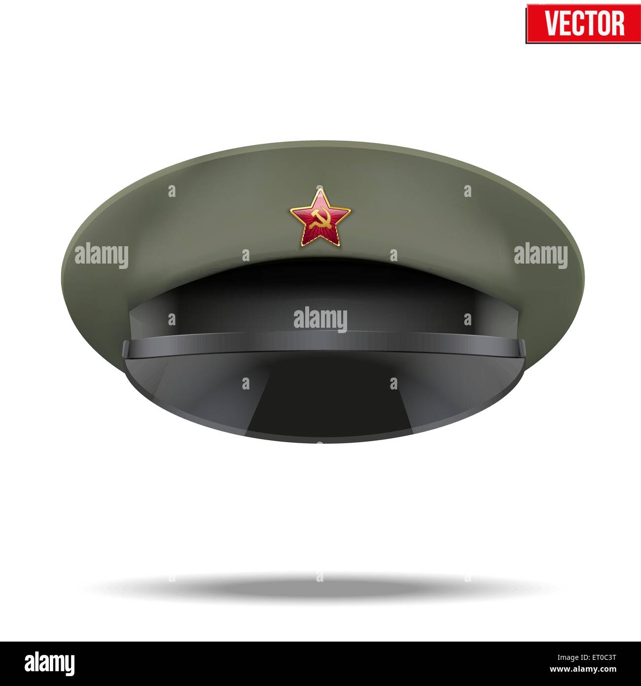 Russian Military officer peaked cap with red star on cockade Stock Vector