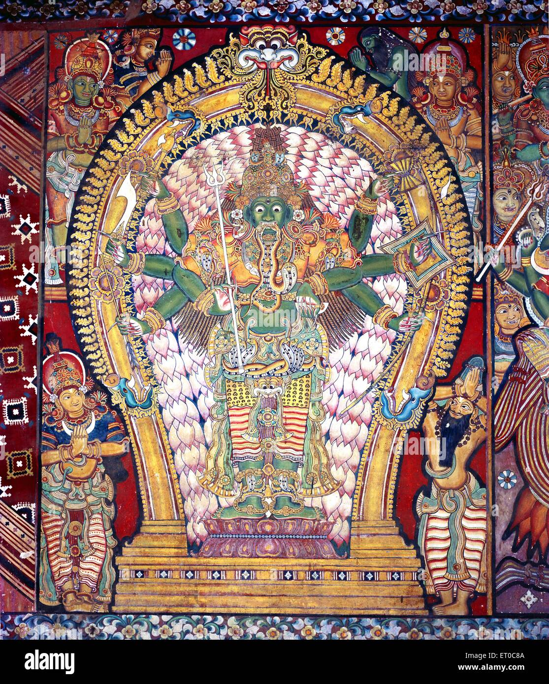 Siva as aghora murthy fearsome sixteenth century mural in Ettumanr Siva temple ; Kerala ; India Stock Photo