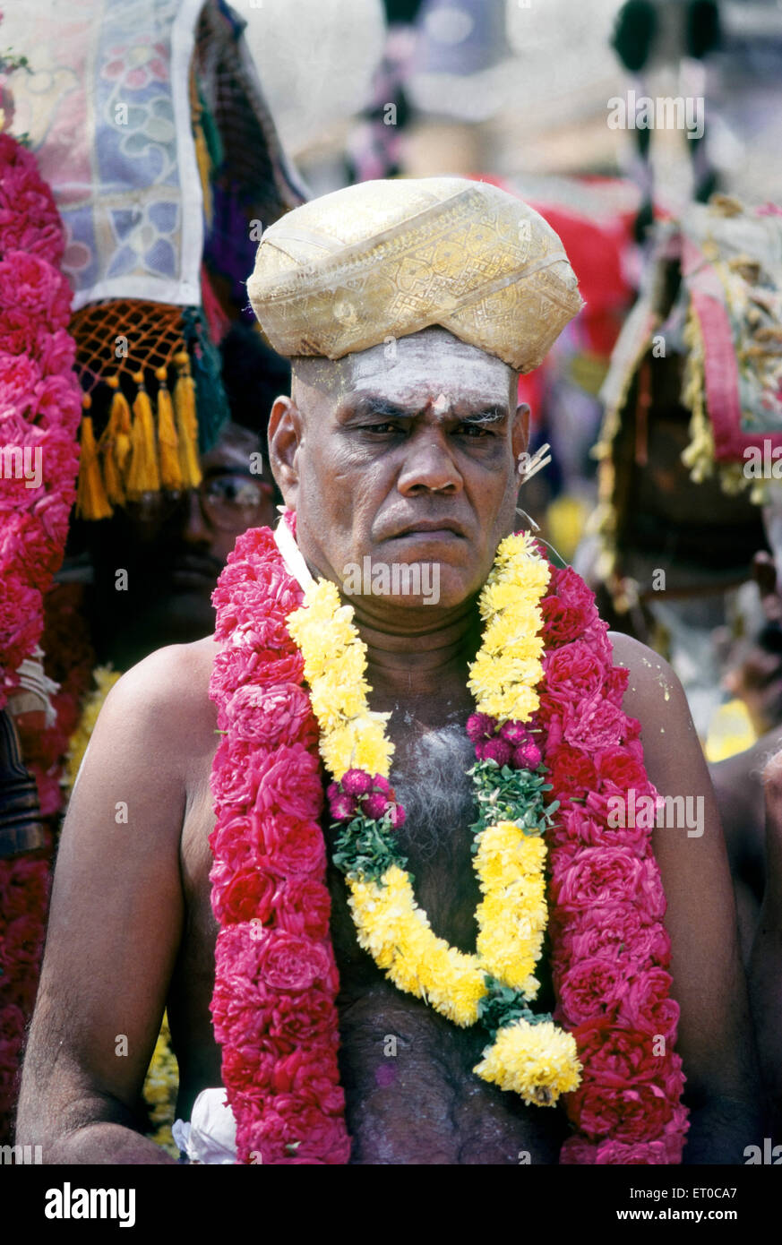 Palani pilgrim ; nattukottai chettiar or nagarathar ; Chettinad ; Tamil Nadu ; India NO MR Stock Photo