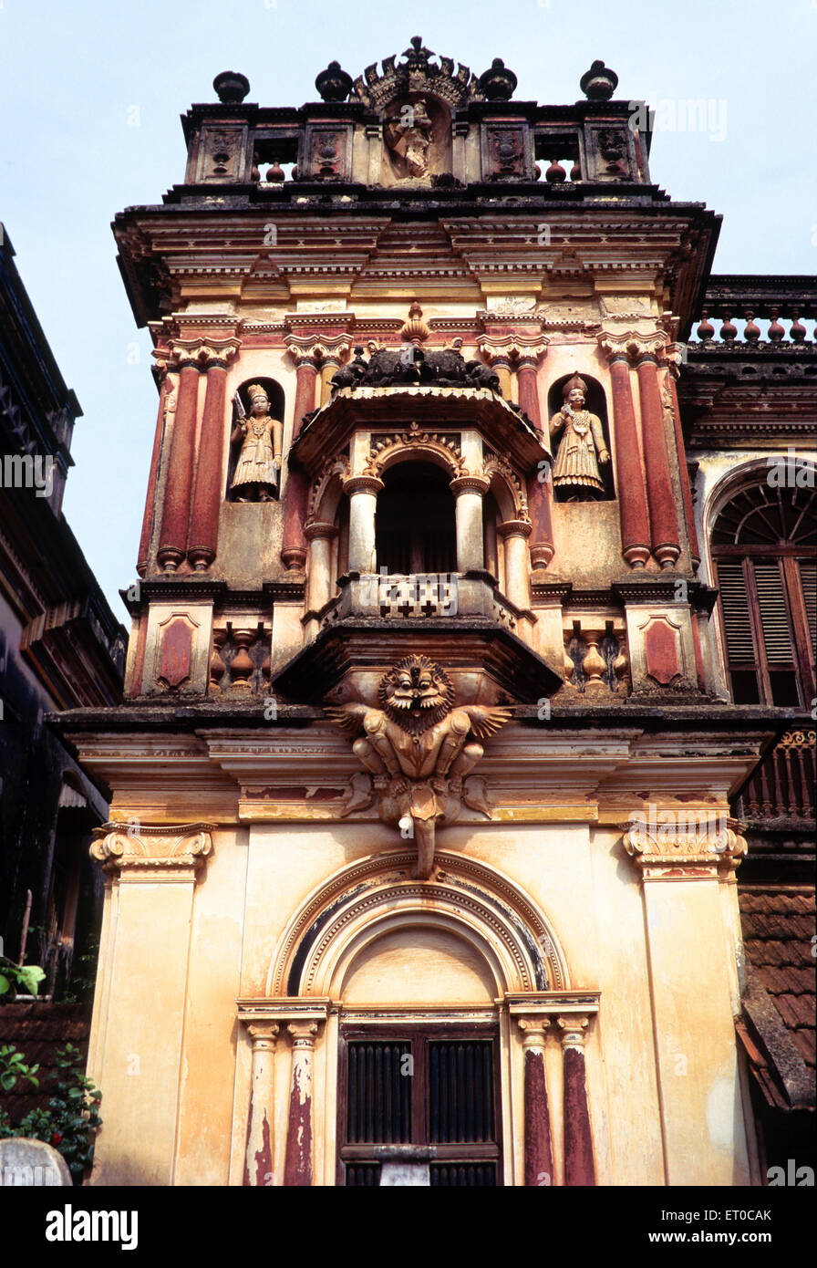 Statues carved on nattukottai chettiar or nagarathar house ; Chettinad ; Tamil Nadu ; India Stock Photo