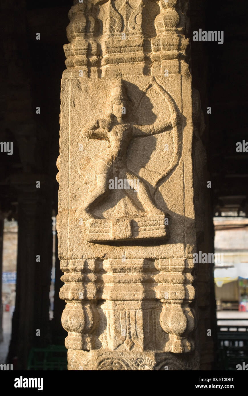 Sri raman bas relief on pillar in rangavilas mandap in sri ranganatha temple ; Srirangam ; Tiruchchirappalli Stock Photo