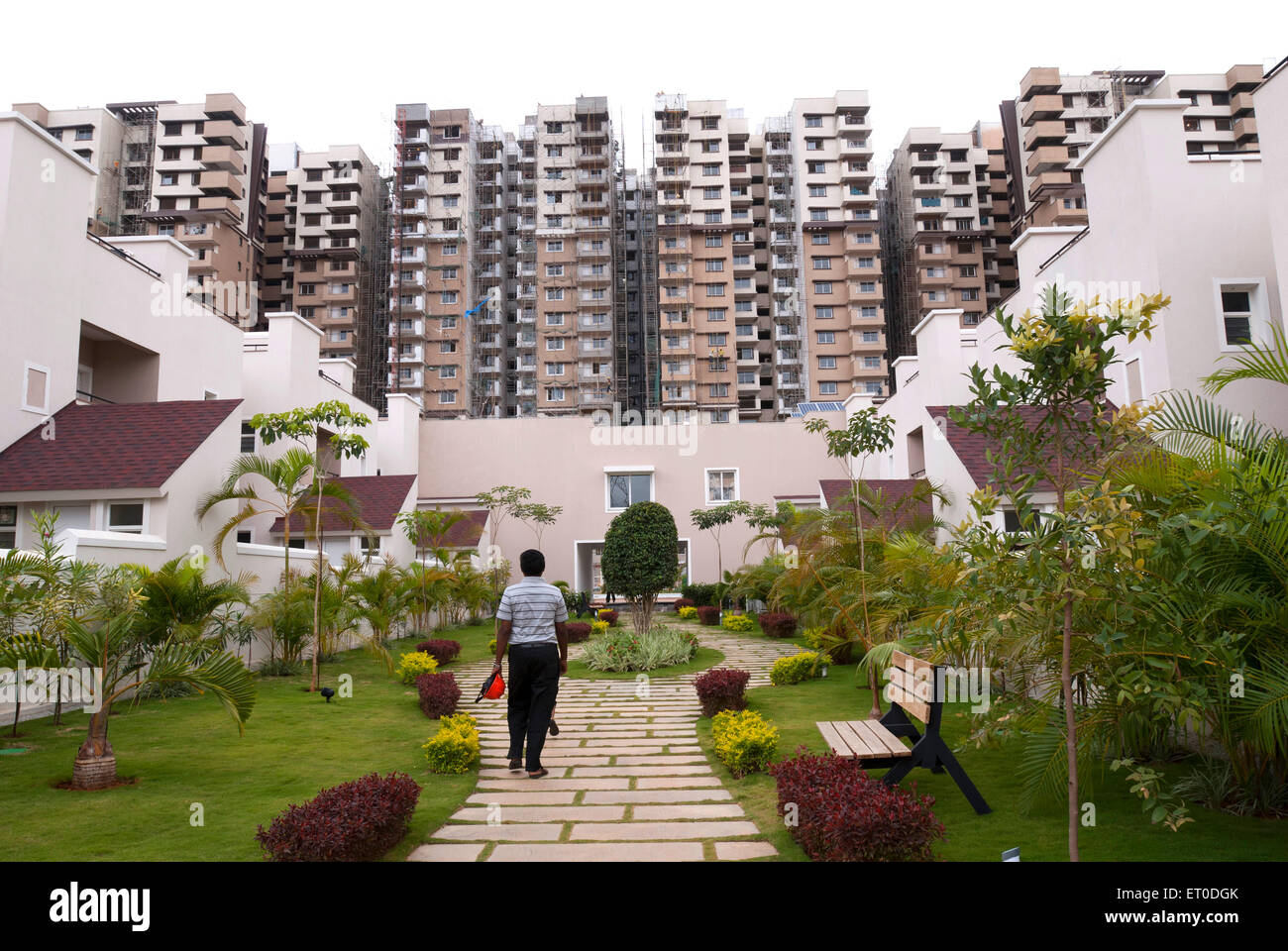 Apartments complex buildings skyscrapers gardens ; Bangalore ; Bengaluru ; Karnataka ; India Stock Photo