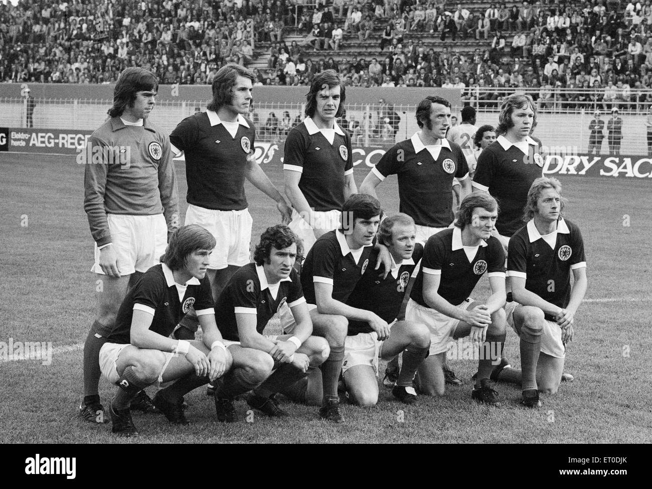 1974 World Cup First Round Group Two match at the Westfalenstadion, Dortmund, West Germany. Zaire 0 v Scotland 2. Scotland team line up before the match. 14th June 1974. Stock Photo