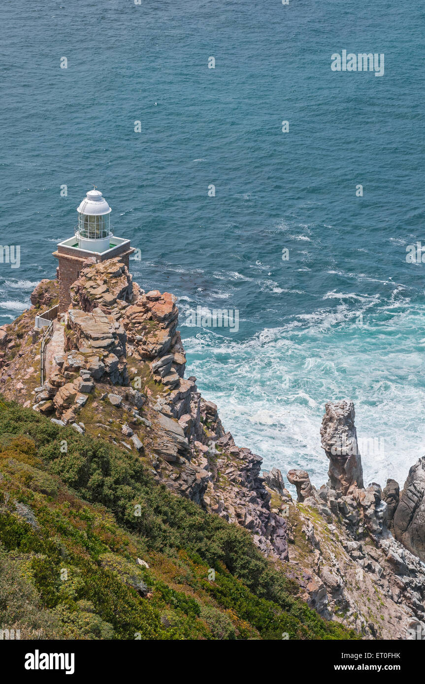 New lighthouse at Diaz Point, Cape Point in the Table Mountain National Park in Cape Town, South Africa. Built 87 meters above s Stock Photo