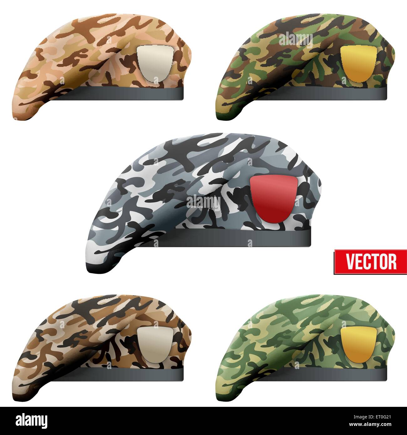Set of Military Camo Beret Special Forces Stock Vector