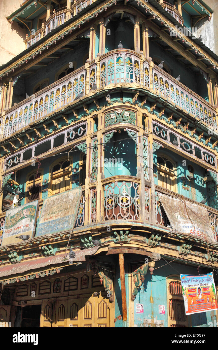 cast iron balcony old building ,  Anand , Charotar , Gujarat , India , Asia Stock Photo