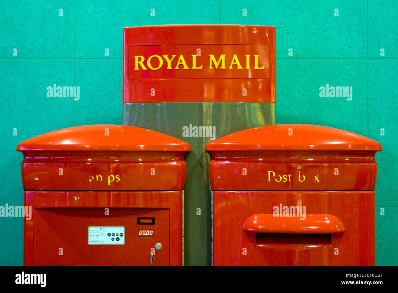 Royal Mail , stamp vending machine and post box , London , England , UK , United Kingdom Stock Photo
