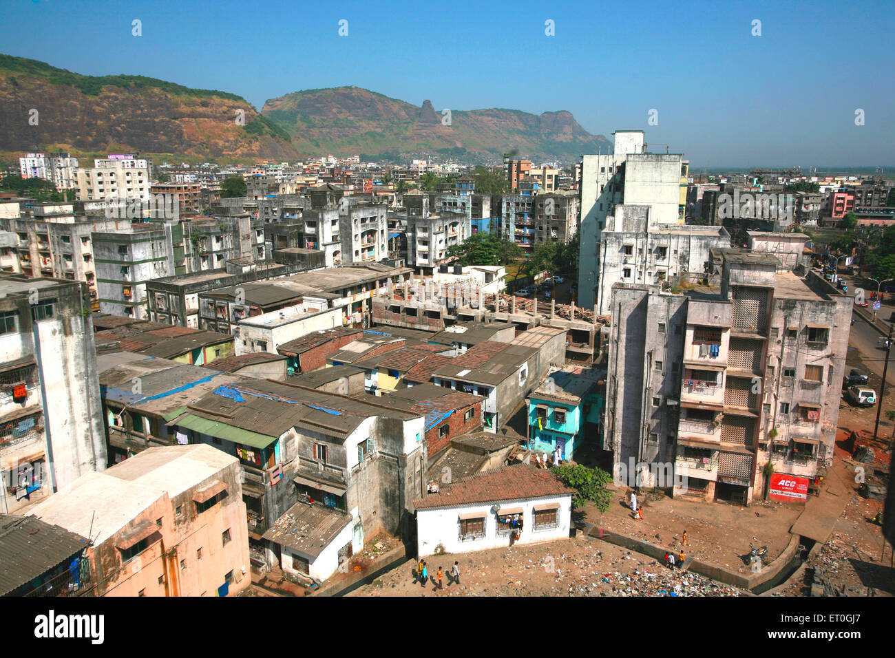 aerial of Mumbra, small town, Bombay, Mumbai, Maharashtra, India Stock Photo
