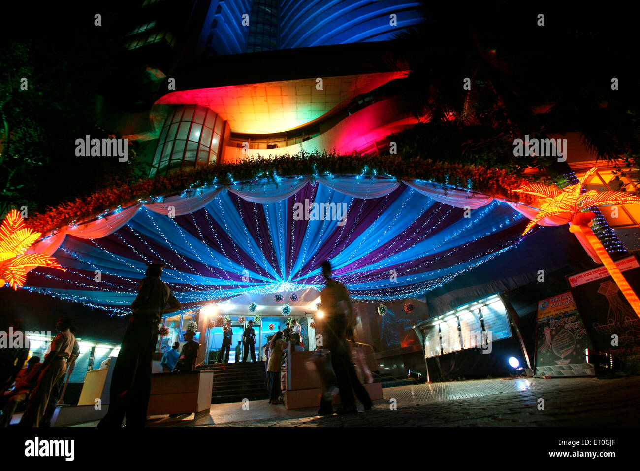Light decorations at main entry of Bombay Stock Market which is decorated during Diwali Deepawali celebrations in Bombay Stock Photo