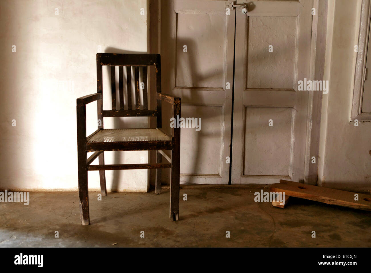old antique empty wooden chair , Nanhi Duniya , Dehradun , Dera Doon , Uttaranchal , Uttarakhand , India , Asia Stock Photo