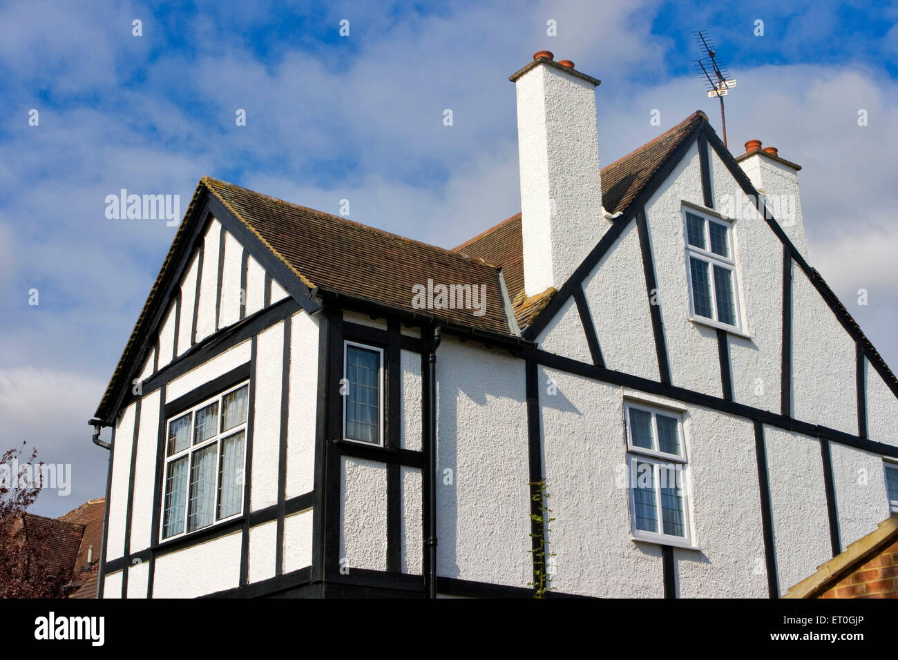 Tudor houses roof and chimney , London , England , UK , United Kingdom Stock Photo