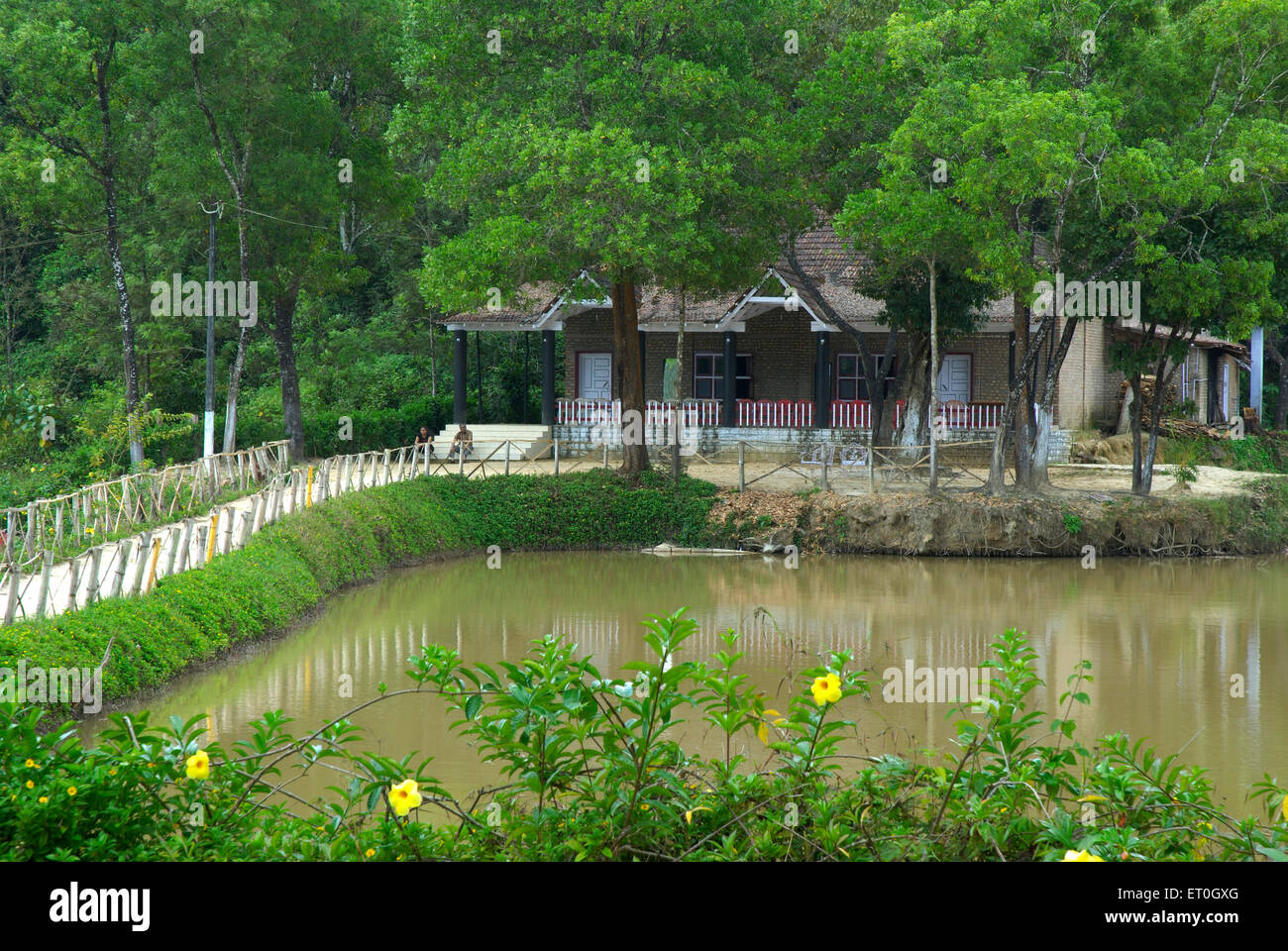 View of bungalow near sweet water Lake at Coorg ; District Mangalore ; Karnataka ; India Stock Photo