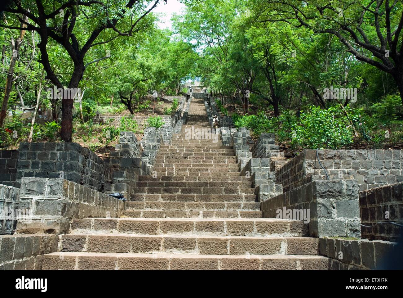 Stone steps ; Kothrud ; Pune ; Maharashtra ; India Stock Photo
