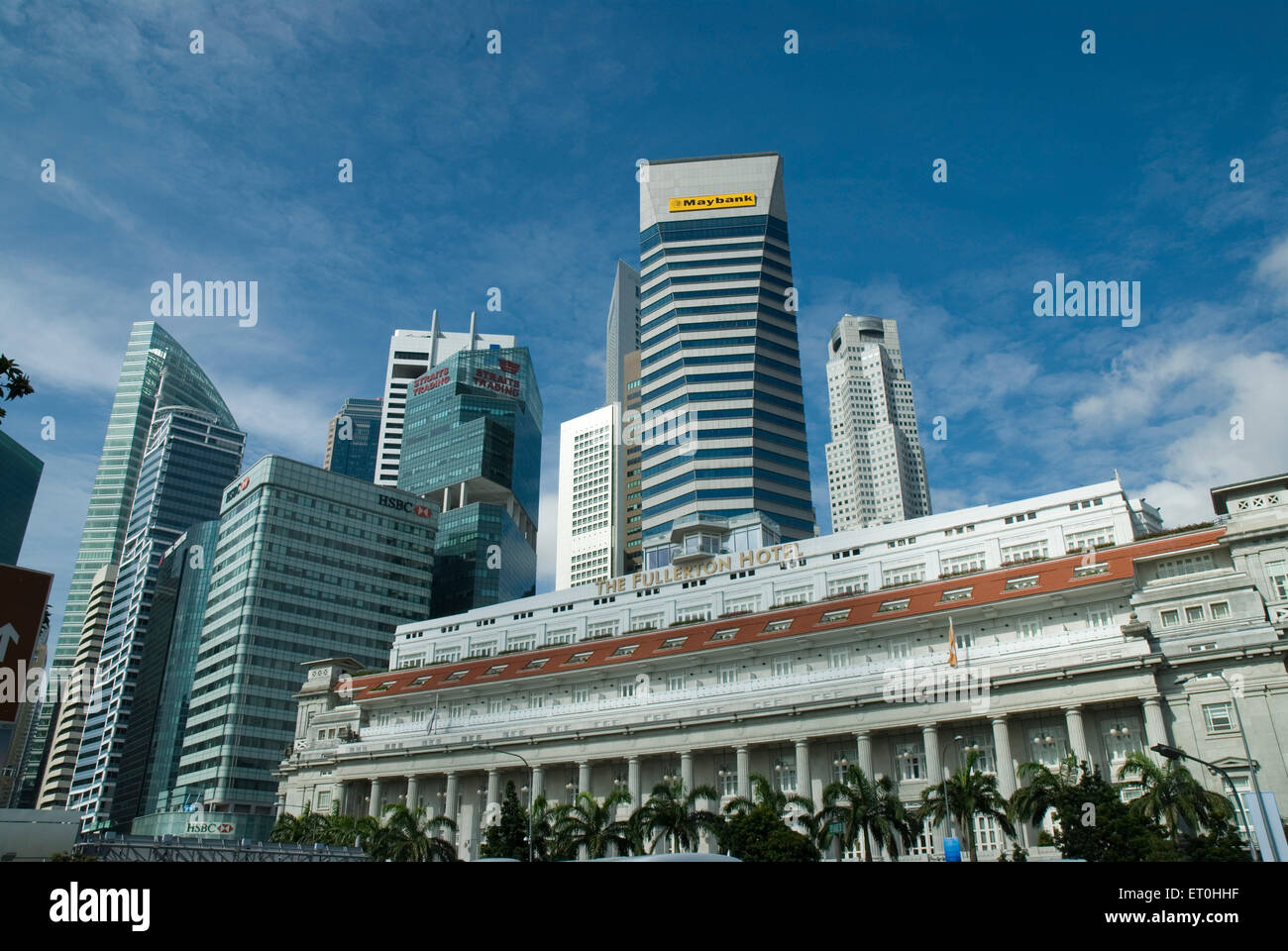 The Fullerton Hotel, Maybank building, HSBC bank building, Skyline, Singapore, Asia Stock Photo