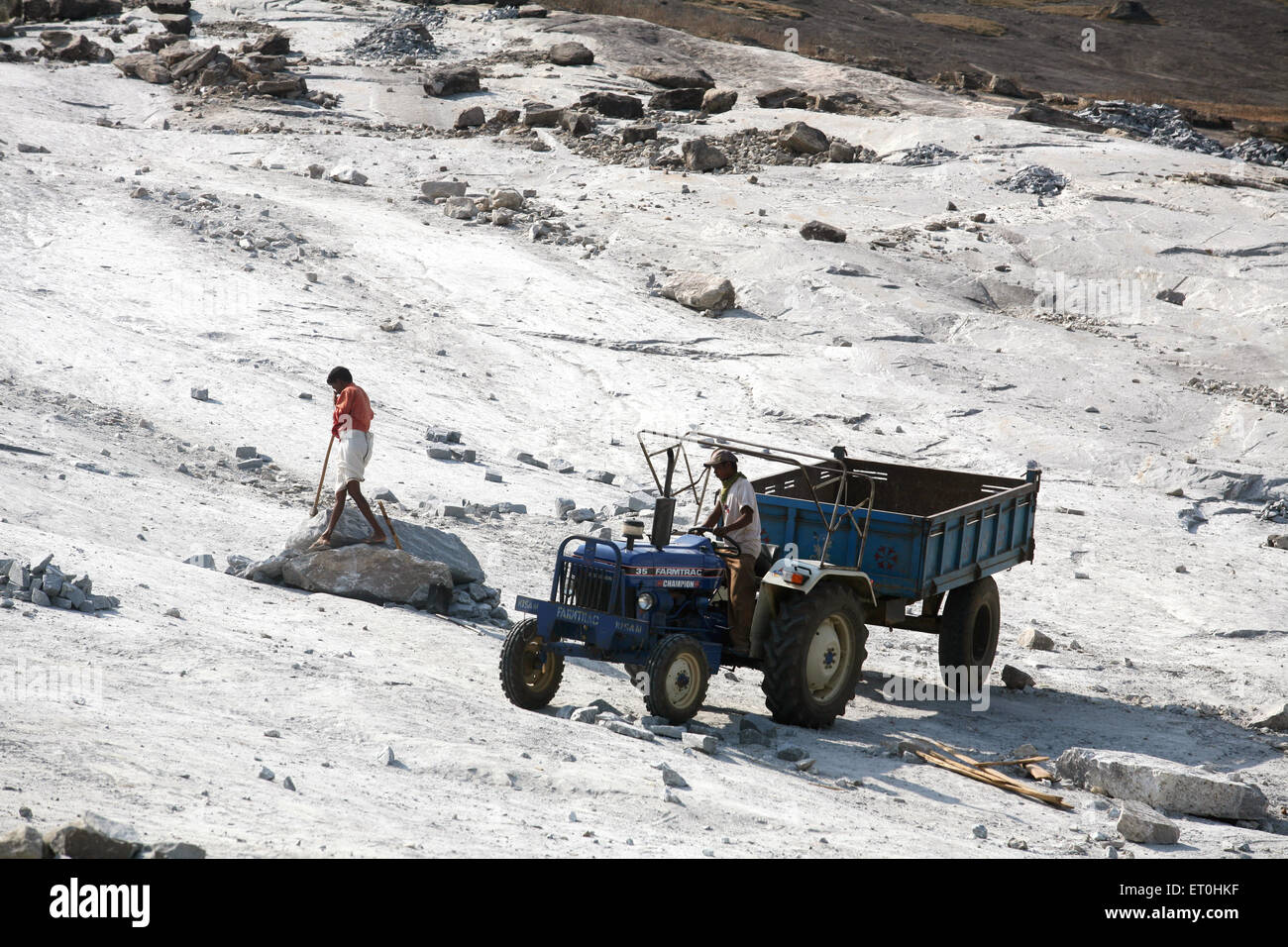 tractor trailer, rock mountain, Jharkhand, India, Indian tractors Stock