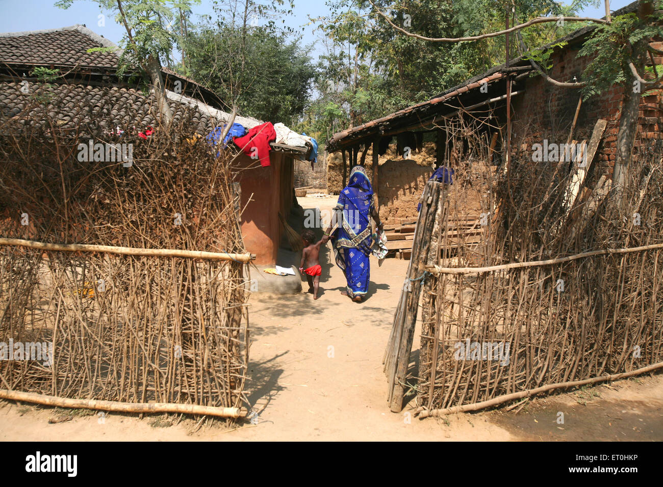 Indian rural woman child village house, Ranchi, Jharkhand, India