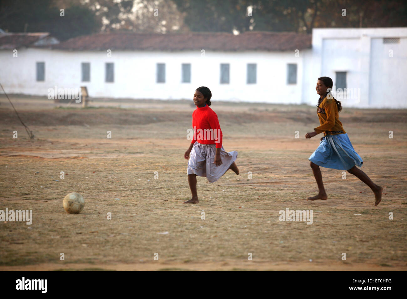 Girls playing football, Jharkhand, India, Indian sports Stock Photo