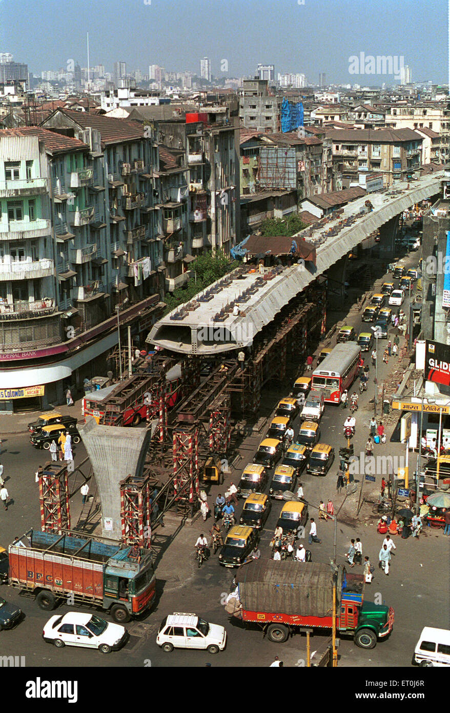 Construction of J J flyover on busy Mohammad Ali road in Bombay Mumbai ; Maharashtra ; India Stock Photo