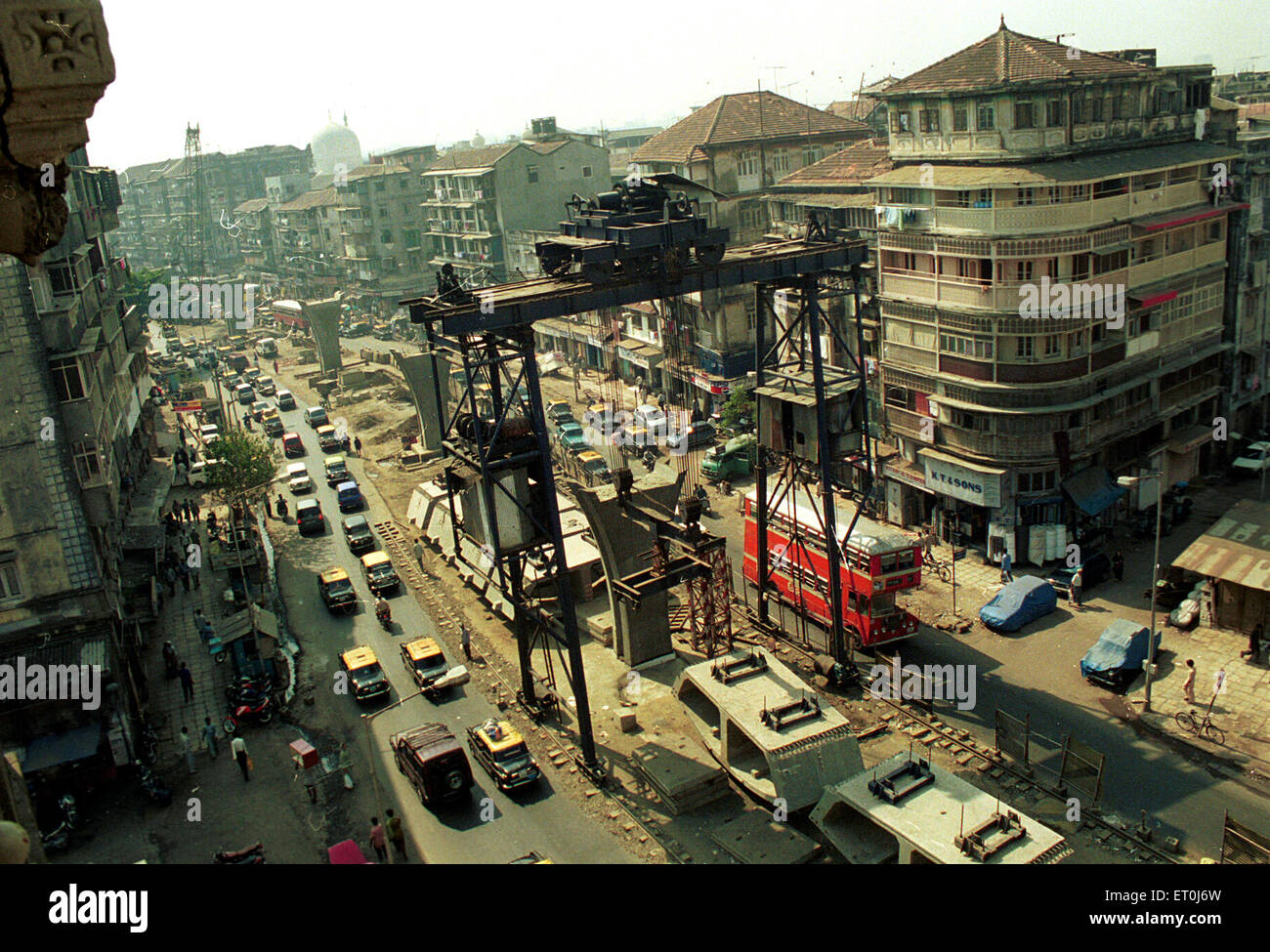 Construction of J J flyover on busy Mohammad Ali road in Bombay Mumbai ; Maharashtra ; India Stock Photo
