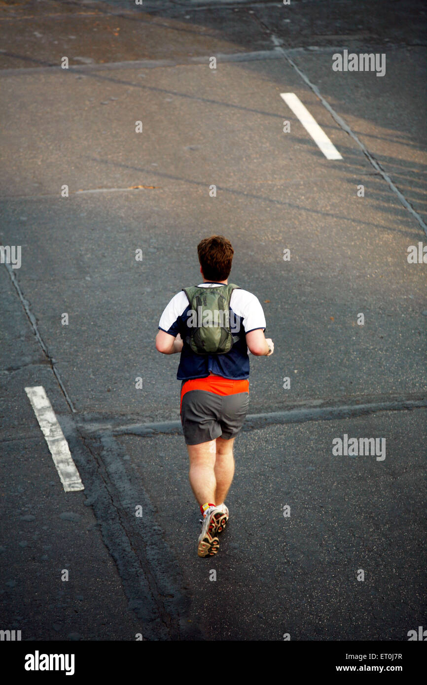 Participant running during the Mumbai marathon organized in Bombay now Mumbai ; Maharashtra ; India Stock Photo