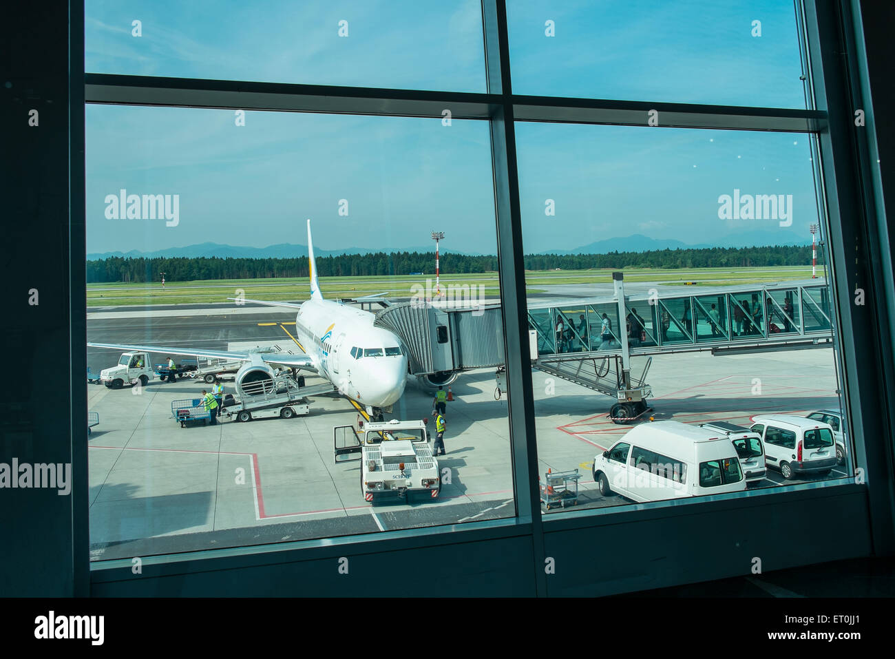 Aircrafts in the airport of Ljubljana Stock Photo
