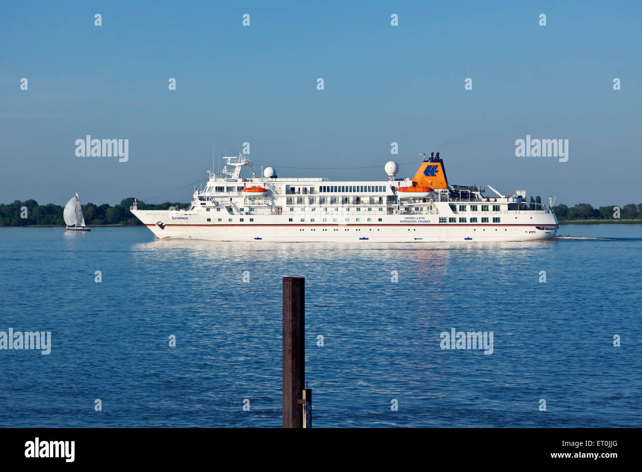 Expedition cruise ship "Bremen", operated by Hapag-Lloyd, on the Elbe river Stock Photo