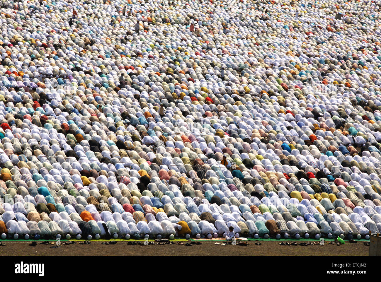 Crowd offering their Eid al Fitr or Ramzan id namaaz at Lashkar e Eidgaah ground ; Malegaon ; Maharashtra ; India Stock Photo