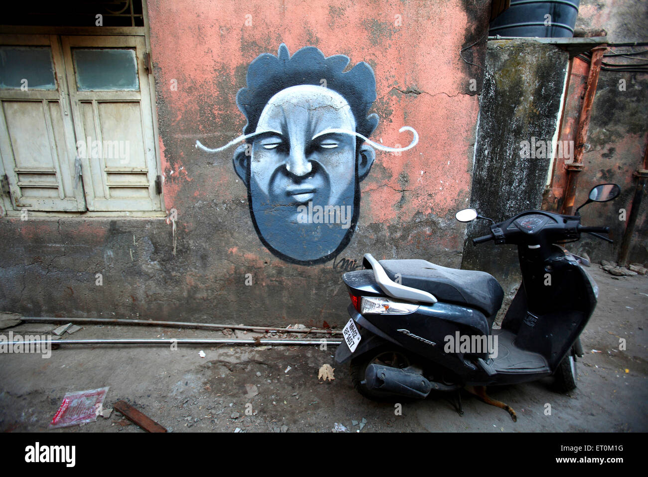 wall graffiti at Bandra village in western suburbs of Bombay Mumbai ; Maharashtra ; India Stock Photo