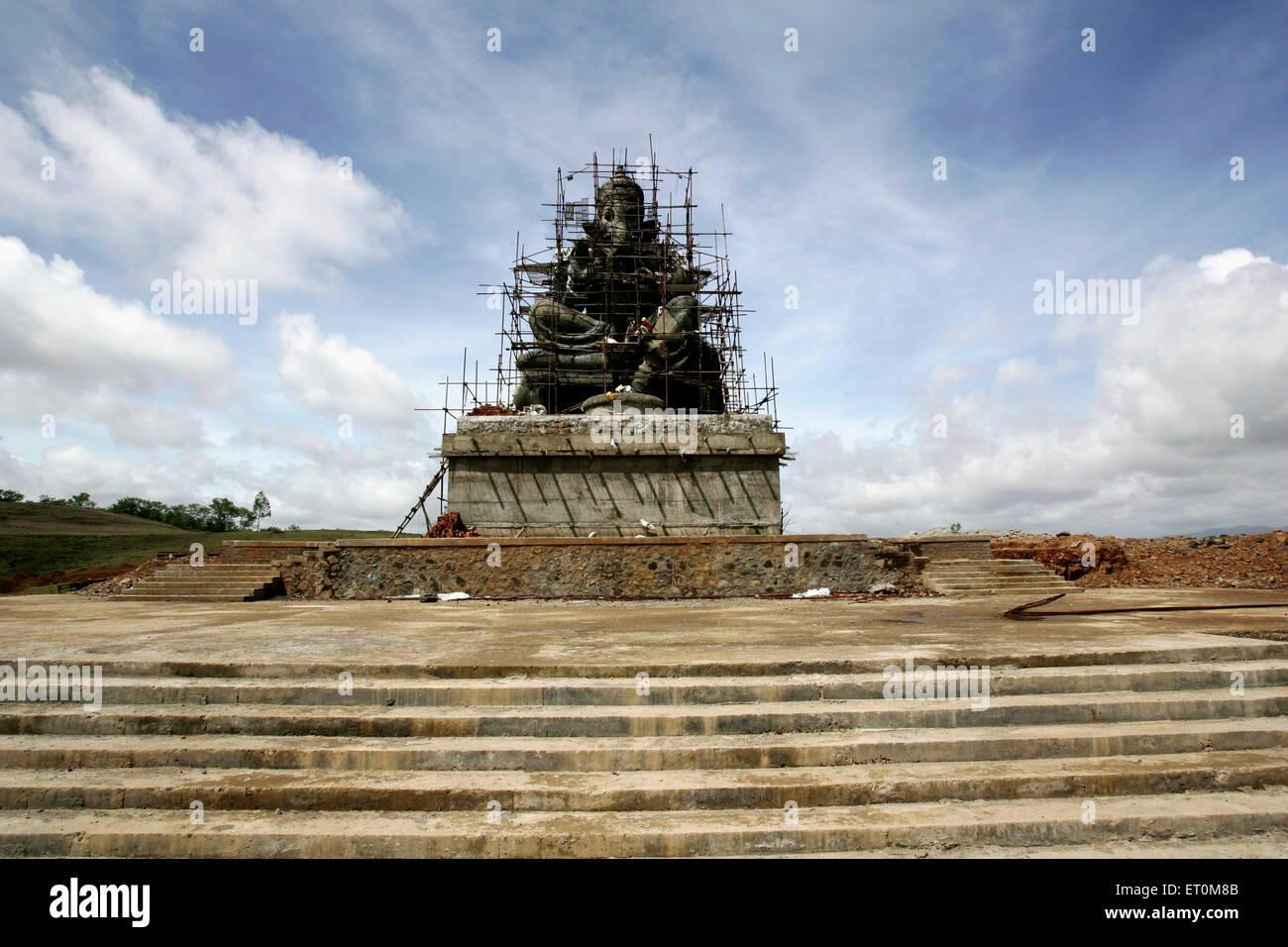 Huge statue of lord Ganesha elephant headed god erected on highway Mumbai Pune  ; Maharashtra ; India Stock Photo