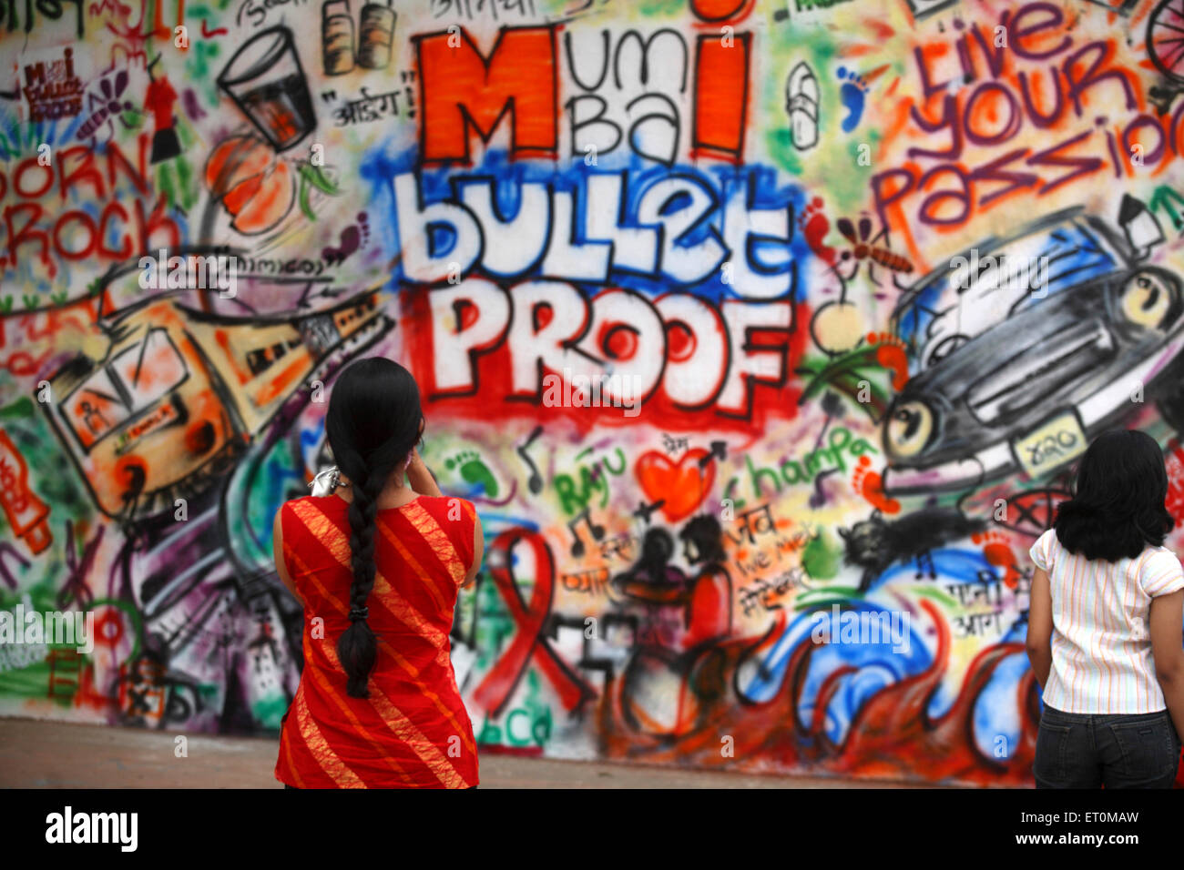 Wall graffiti done by various students for Indian Institute of Technology Bombay IIT B cultural festival 2008 ; Mumbai Stock Photo