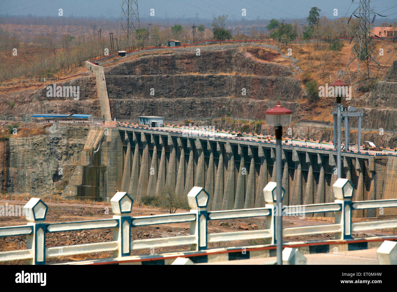 Indira Sagar Dam standing tall on river Narmada under multi purpose Indira Sagar Project situated at 10 kms from Punasa village Stock Photo