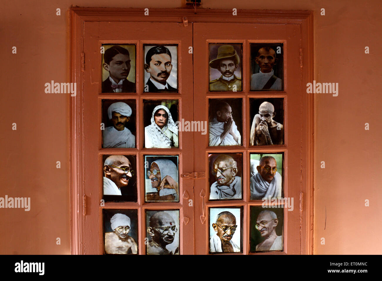 Mahatma Gandhi framed prints, Kocharab Bungalow, Satyagraha Ashram, Sabarmati Ashram, Gandhi Ashram, Ahmedabad, Gujarat, India Stock Photo